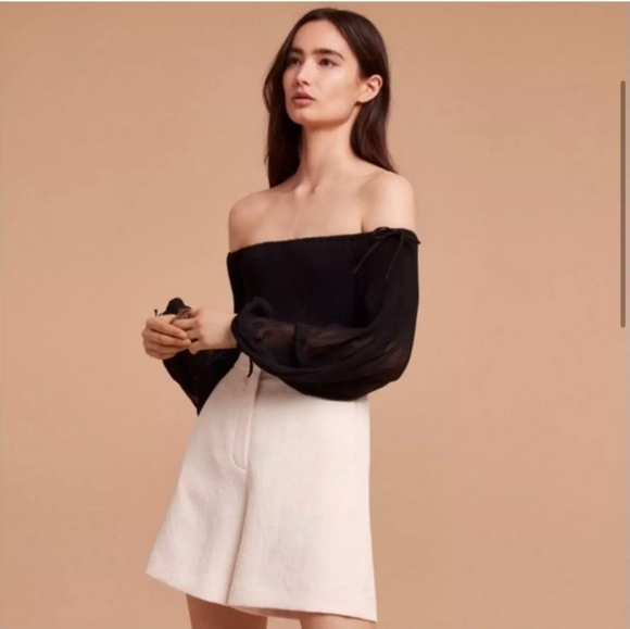 Aritzia Wilfred Talence Off The Shoulder Blouse Pleated Chiffon Black Size S - Picture 8 of 9